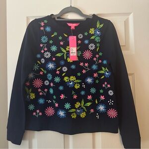 Lilly Pulitzer Navy sweatshirt with Colorful Floral Embroidery